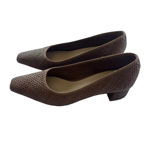 Loeffler Randall Nerine Brown Woven Raffia Square Toe Block Heel Pumps 10B - Picture 7 of 16
